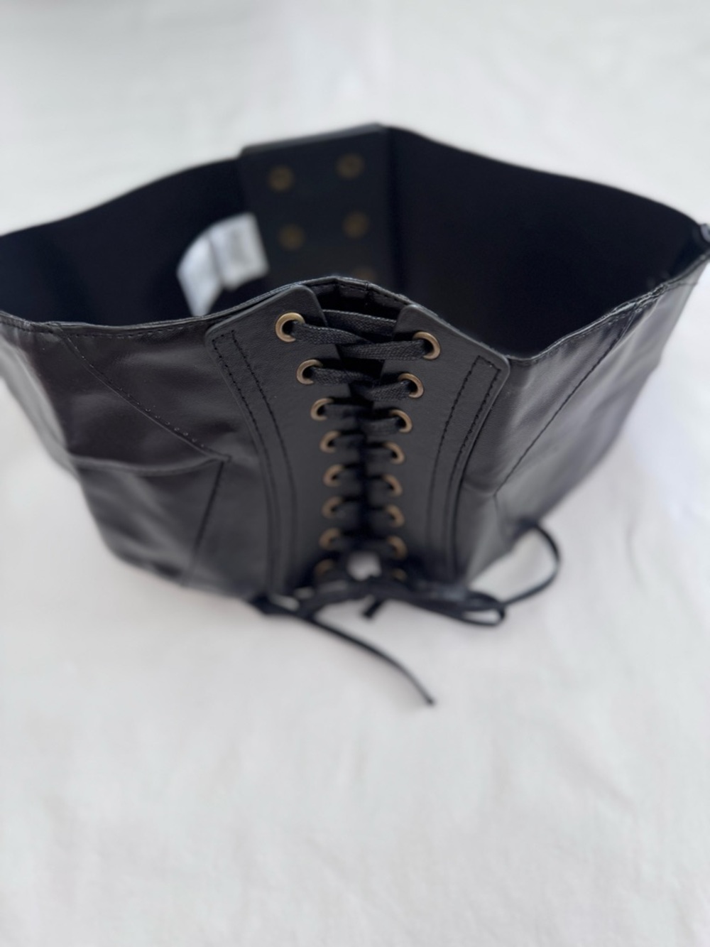 Spirit Corset Belt Black Faux Leather Lace Up Waist Cinch Adjustable One Size